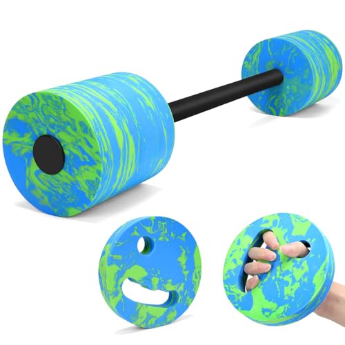 IEBIYO 29.3’’Aquatic Exercise Equipment Swim Barbell High Density EVA Foam Pool Barbell with Water Exercise Discs Aquatic Fitness Equipment (Blue&Green)