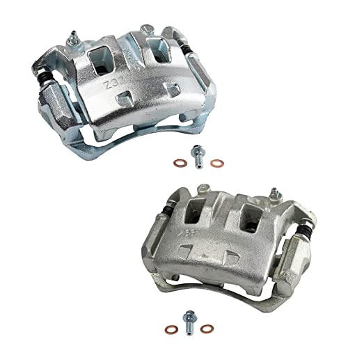 Image of TRQ Front Brake Caliper Set Zinc Coated Brackets Hardware Compatible with 2005-2019 Nissan Frontier