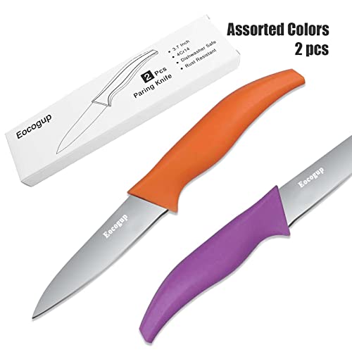 Eocogup Paring Knife,3.7 Inch Fruit And Vegetable Knife,Stainless Steel Dishwasher Safe Rust Proof Super Sharp,Comfortable Bigger Handle,Pp Plastic Colors Handle(Set Of 2) #TOP5