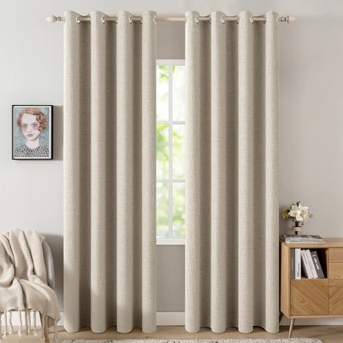 Image of MIULEE Linen Curtains for Bedroom 100% Blackout Thermal Insulated Stone Grommet Room Darkening Curtains & Drapes Fall Decor for Living Room 52 x 90 Inch (2 Panels)