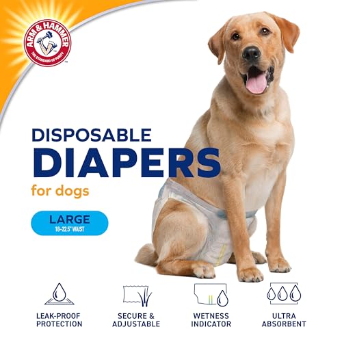 Image of Arm & Hammer for Pets Disposable Female Dog Diapers with Odor Control and Wetness Indicator, Leak Resistant Dog Diapers for Incontinence and Heat Cycles, Size Large 18-23 in Waist, 12 Count