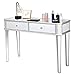 Tangkula Mirrored Vanity Table Makeup Table, Silver Console Modern Mirrored Makeup Desk, Silver Mirror Vanity Table with 2 Drawers, Jewelry Holder Cosmetics Organizer for Bedroom (Silver)