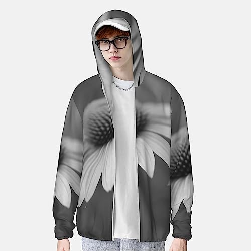 TOMPPY Jaqueta com capuz moderna com estampa de pintura floral e proteção solar, leve, manga comprid