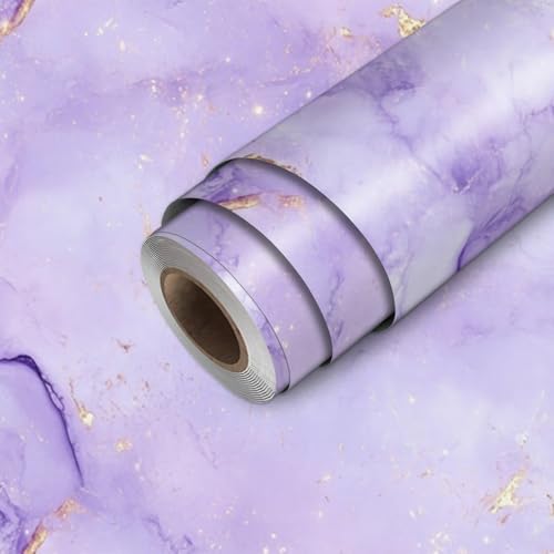 HOMETITUTE Light Purple Gold Marble Wallpaper Peel and Stick Ethereal