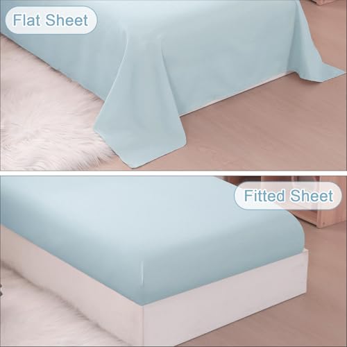 Image of Toddler Comforter for Girls Blue Toddler Bedding Set 4 Pieces Double Ruffles Comforter Sets, Cozy and Tender Bedding Includes Comforter, Fitted Sheet, Flat Top Sheet and Pillowcase, Blue