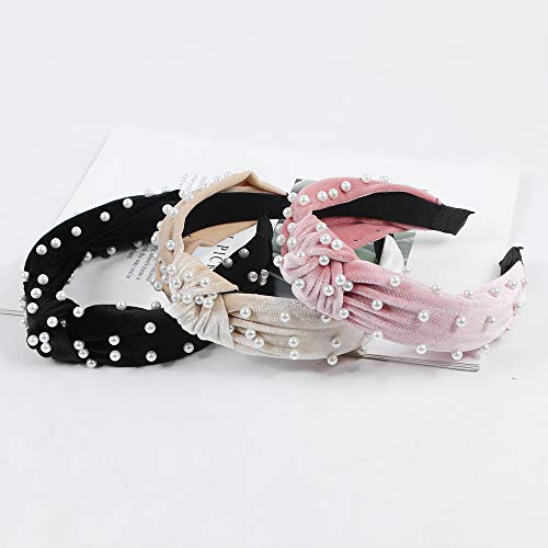 Headbands Women Hair Head Bands - 6 Pcs Pearl Knotted Head Bands Cute Velvet Top Knot Turban Hairbands Fashion Girls Vintage Boho Beauty Wide Headbands Fashion Hair Accessories #TOP4