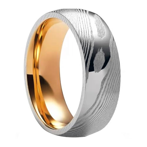 Bague tungstène motif Damas alliance confort 8mm haut de gamme luxe