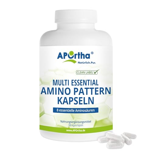 APOrtha® Multi Essential Amino Pattern – 300 Kapseln mit 8 essentiellen Aminosäuren nach Prof. Dr. Lucà-Moretti, ausgewogenes Aminosäuren-Profil, EAA Kapseln, vegan, ohne Zusätze