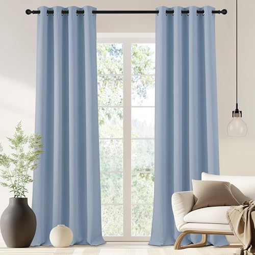 NICETOWN Blackout Drapery Curtain Panel 90 inches Long - Window Treatment Thermal Insulated Grommet Blackout Curtain/Drape for Bedroom Living Room (Vintage Blue, 1 Panel, 46 by 90 inches)