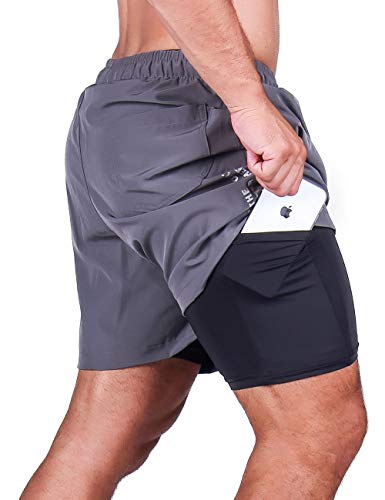 Bermuda Masculina Corrida Treino Academia Musculação 2 em 1 Surty Athletic Code (Grafite, G)