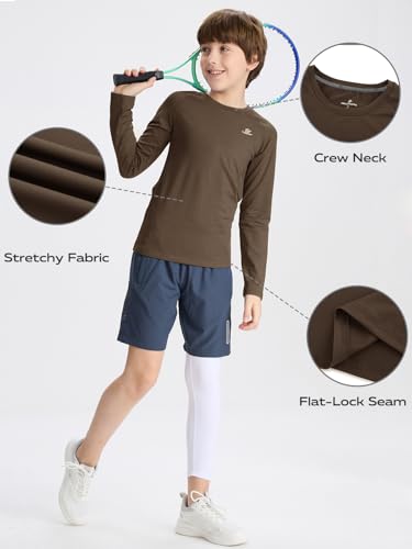 Image of DEVOROPA Youth Boys Compression Shirt Long /Short Sleeve Football Baseball Undershirt Quick Dry Kids Sports Baselayer Crewneck