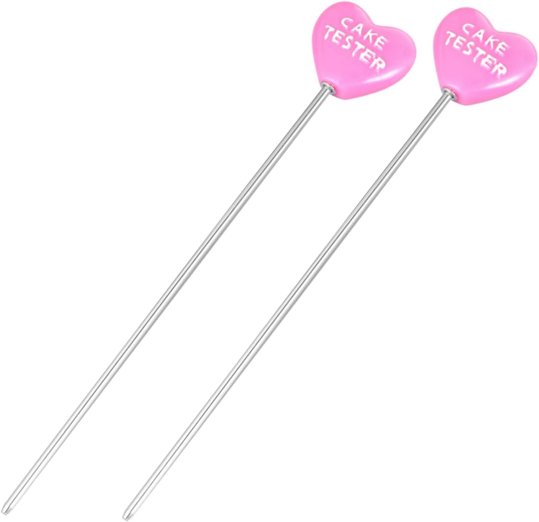 2pcs Diy Baking Tool Stainless Steel Cake Tester Heart Pattern Needle Non-slip Grip for Easy Clean Cake Bread Muffin Testing