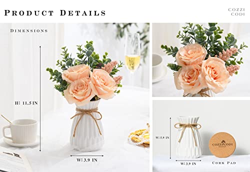 Cozzi Codi Artificial Rose Flowers With Vase, Fake Flowers Arrangement Suitable For Rustic Home Table Decor, Shelf Plant Decor, Faux Silk Flower Decor For Bathroom(Champagne) #TOP3