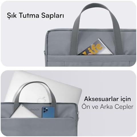 Mack MCE-1512 Nova Eco Çevre Dostu Laptop Çantası, 15.6 inç Bilgisayar Çantası, Kadın ve Erkek Notebook Çantası, YKK Fermuarlı Macbook Çantası, İş ve Evrak Çantası, Gri - Görsel 3