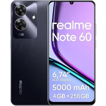 Celular Realme Note 60, 256GB ROM 4GB RAM 6.74“ Tela, 5000mAh Android 14 Octa Core Dual SIM Preto