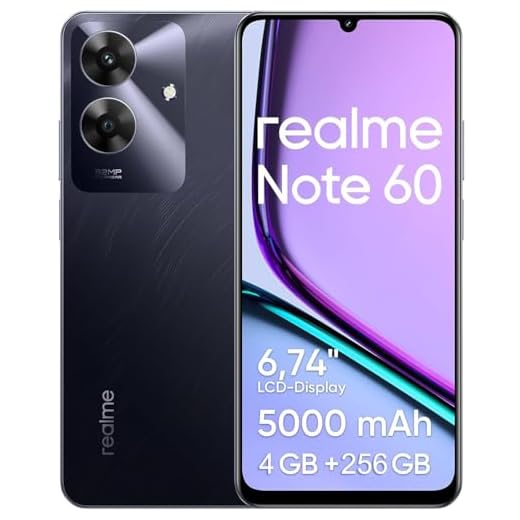 Celular Realme Note 60, 256GB ROM 4GB RAM 6.74“ Tela, 5000mAh Android 14 Octa Core Dual SIM Preto