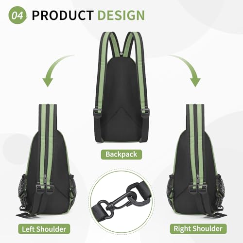 Image of Convertible Sling Bags for Women Men, Lightweight Crossbody Backpack Daypack Fit for 7.9 inch Tablet for Casual Travel Sport Hiking (Green)