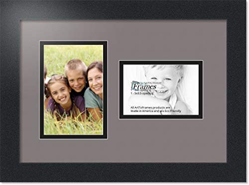ArtToFrames Collage Photo Frame Double Mat with 1-3.5x5, 4x6 Openings with Satin Black Frame and Pewter mat.