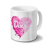 200 ml Füllvolumen Tasse mit Namen Diva - Motiv Painted Heart - Namenstasse, Kaffeebecher, Mug, Becher, Kaffeetasse - Farbe Weiß