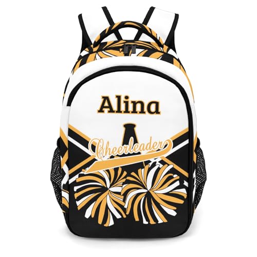 Cheer Black Gold Cheerleader Laptop Bag Daypack Custom Backpack School Multifunctional Laptop Bag for Travel Camping Gift