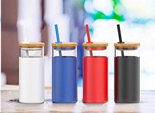 Tronco 16 Oz Glass Tumbler With Straw And Bamboo Lid, Iced Coffee Cup Reusable, Smoothie Cups, Tumbler With Silicone Protective Sleeve - Bpa Free #TOP5