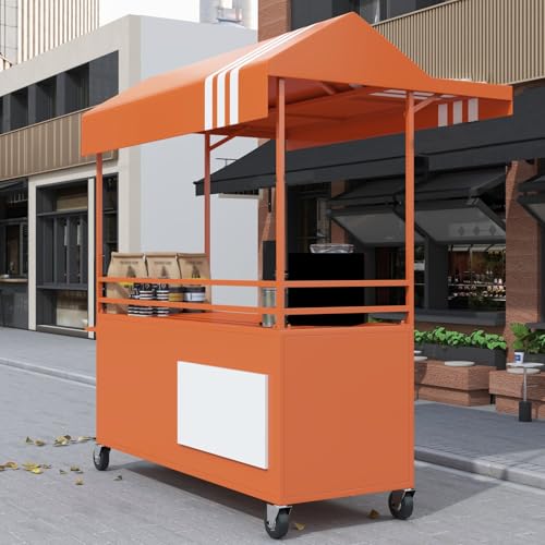 Carrito móvil para vendedores de alimentos con toldo, versátil puesto de mercado para pasteles, frutas, flores y segunda mano, perfecto para mercados de agricultores y ventas callejeras