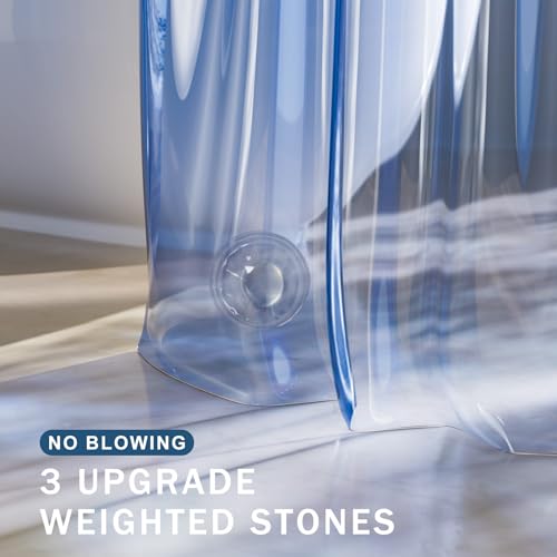Image of AmazerBath Shower Curtain Liner, 100% EVA Soft Clear Blue Heavy Duty Shower Curtain and Liner 2-in-1, 72x72 Luxury Plastic Weighted Bathroom Shower Liner, 12 Rustproof Grommets & 3 Heavyweight Stones
