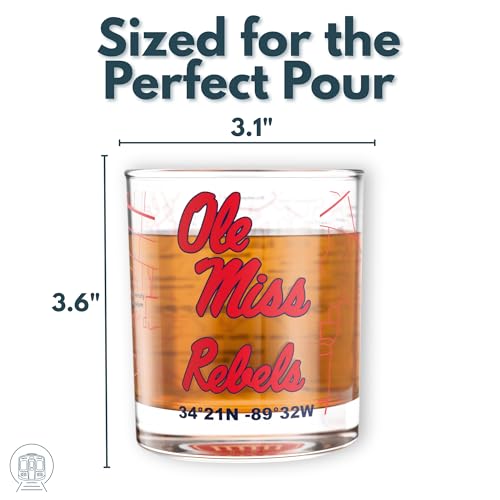 Image of Greenline Goods - University of Mississippi Rebels College Whiskey Glasses (Set of 2), 10 oz - Full-Color Logo + Campus Map
