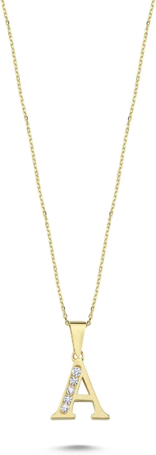 Wish Carat 100% 14k Real Gold Necklace for Women with Zirconia Diamond | Dainty Charm Alphabet Name Letter Initial Necklaces for Women & Girls | Pendant Jewelry for Her | Birthday Gifts, | 18''