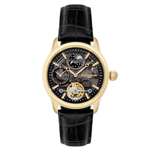 Thomas Earnhshaw – Reloj mecánico de hombre Shadow automático con esfera negra, mecanismo a la vista y correa de cuero negra, ES 8063 05