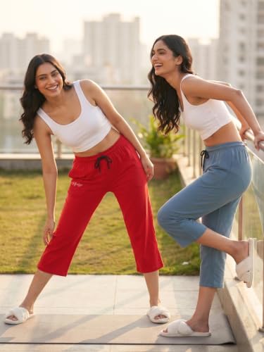 Image of Fflirtygo Women's Cotton Plain Calf Length Capri | Nightwear Short Pyjama | 3 /4th Solid Pyjama Pant | Regular Fit Casual & Lounge Wear Capri Combo (Pack of 2)