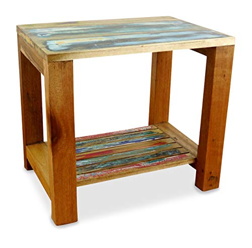 Livasia Table Basse en Teck, Bois de Bateau coloré recyclé, Table d’appoint, Table de canapé, Durable et Fait Main à partir de Java, 35x50x47cm