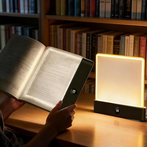 Book Light Rechargeable Clear LED Flat Reading Light with 3 Colors & Dimmable Timer Panel Full Page Book Light for Reading in Bed at Night Reading Lamp Gifts for Readers Kids Women Men (Black)