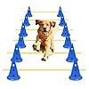 FOTN Dog Agility Hurdle Cone Set Dog Agility Course Backyard Set Include 12 Agility Cones 6 Agility Rods Agility Training Equipment Height Adjustable Obstacle with Storage Bag Blue