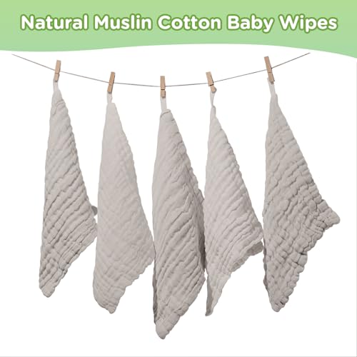 Image of Breling 20 Pcs Baby Muslin Washcloth 12 x 12 Inch 100% Cotton Soft and Absorbent Muslin Washcloth Burp Cloth Wipe Newborn Face Towel for Baby Boy Girl Sensitive Skin(Gray)