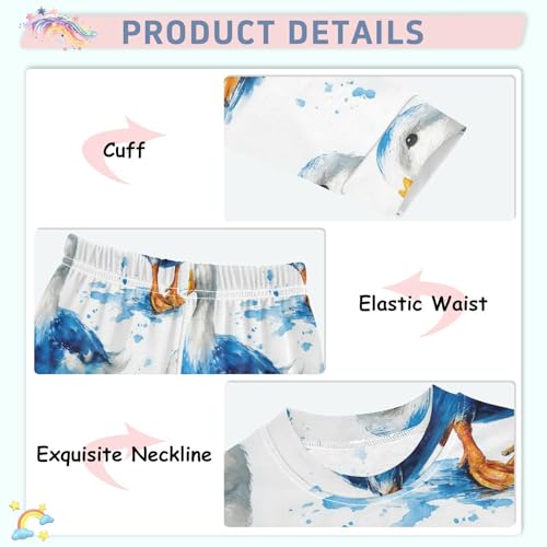 Pajama Sets Long Sleeve Blue Ducks Walking Pattern Soft Comfy Sleepwear 2 Piece PJS 3-8T4