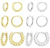 Ensemble de boucles d'oreilles créoles en argent sterling 925 hypoallergénique : les boucles d'oreilles créoles dorées et argentées sont fabriquées en argent sterling 925 plaqué or 14 carats et montées en surface avec des zircons cubiques étincelants de qualité AAAAA. La surface polie faite à la main peut durer la couleur. Elles vous rendent plus élégante et charmante