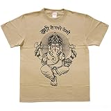 [マーブルマーケット] 半袖 Ｔシャツ ガネーシャ インド エスニック ヒンディー 太陽 ロータス 蓮 花 トップス アジアン メンズ レディース 男女兼用 2.ベージュ Lサイズ