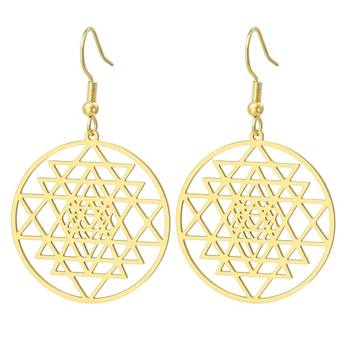 Sri Yantra - Pendientes colgantes de chakra con símbolo del hinduismo, geometría sagrada, aretes de aro para meditación hindú, talismán, yoga, joyería religiosa, regalo para mujeres, Medium, Acero