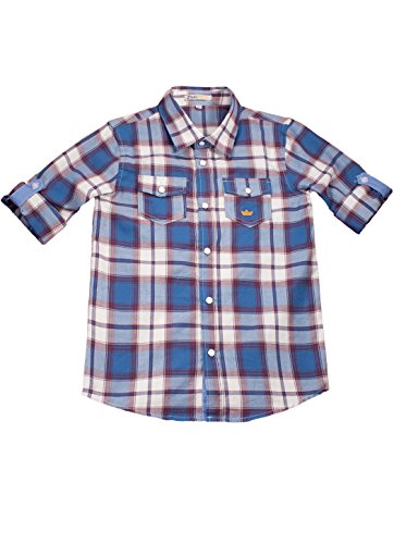 Toddler Boys' 100% Cotton Blue Western Plaid Shirt, Roll Up Sleeve Snap Top 3T #TOP2
