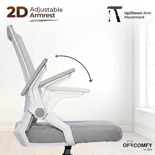 Image of HAVAI Airon Ergonomic Office Chair with Mesh Back | Executive Computer Chair with Reclining & Folding Function | Nylon Armrests | Class 2 Gas Lift | Plywood Base Support | WFH & Office Use (Grey)