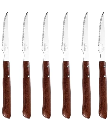 LACOR - 38240 - Set de Cuchillos Chuleteros, Acero Inoxidable, Mango Ergonómico de Madera, Set 6 Cuchillos Microdentados, Agarre Cómodo y Seguro, Apto para Todo Tipo de Carnes, 10.5 cm de Hoja