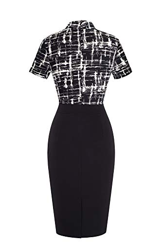 Homeyee B430 Kokerjurk voor dames, vintage, opstaande kraag, korte mouwen, bodycon - Image 3