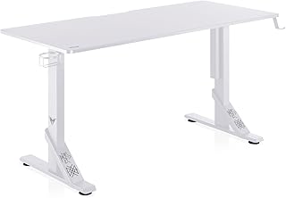 VALK Skuld - Mesa Gaming 136x60cm, Altura Regulable, Gestión de Cables, Mesa Escritorio Solida y Elegante, hasta 100kg, Accesorios para Vasos y Auriculares, Creada en España (Blanca)