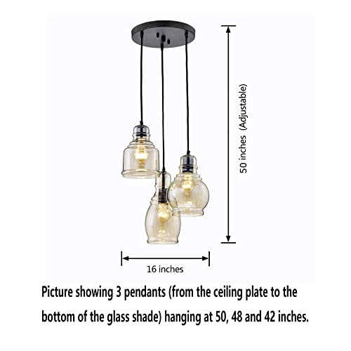Jojospring Mariana Antique Black Cognac Glass 3-Light Cluster Pendant Chandelier #TOP2