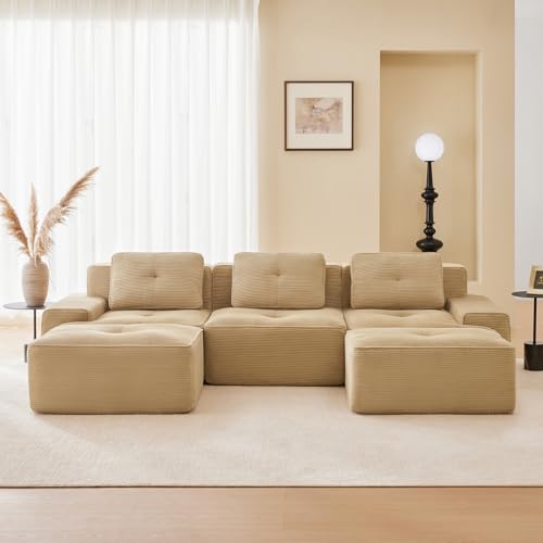 Image of Corduroy Modular Sectional Sofa, Oversized Cloud Couches for Living Room