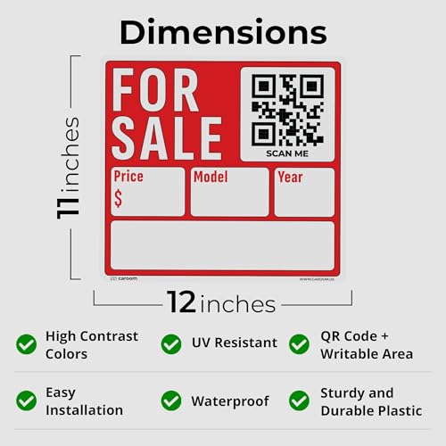 Letrero de coche resistente a la intemperie con aplicación QR para datos de venta 2