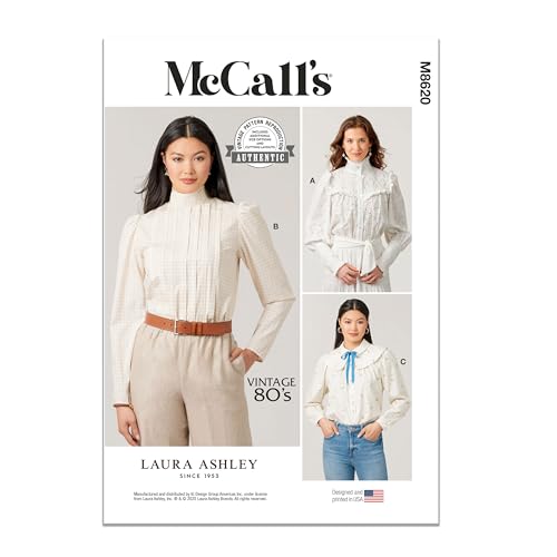 McCall's M8620A Easy-to-Make Misses' Buttoned Blouses Sewing Pattern Packet by Laura Ashley, Design Code M8620, Sizes 6-8-10-12-14