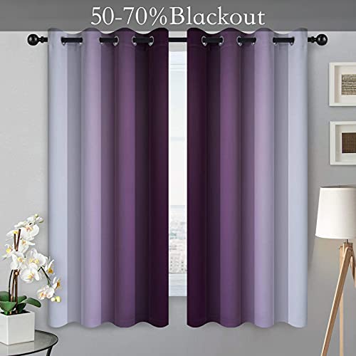 Image of SimpleHome Ombre Purple to Grey White Curtains for Living Room 52Wx63L | Room Darkening Curtains for Bedroom,Gradient Light Blocking Curtain,Thermal Insulated Grommet Window Drapes,2 Panels,63 Inch