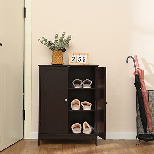 Iwell Bathroom Storage Cabinet, Modern Floor Cabinet With Adjustable Shelves & Double Doors, Freestanding Organizer Cabinet For Living Room, Bathroom, Bedroom, Espresso #TOP6